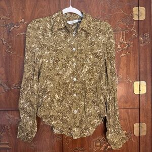 & Other Stories Green, Khaki, and Brown Patterned Button-Up Blouse